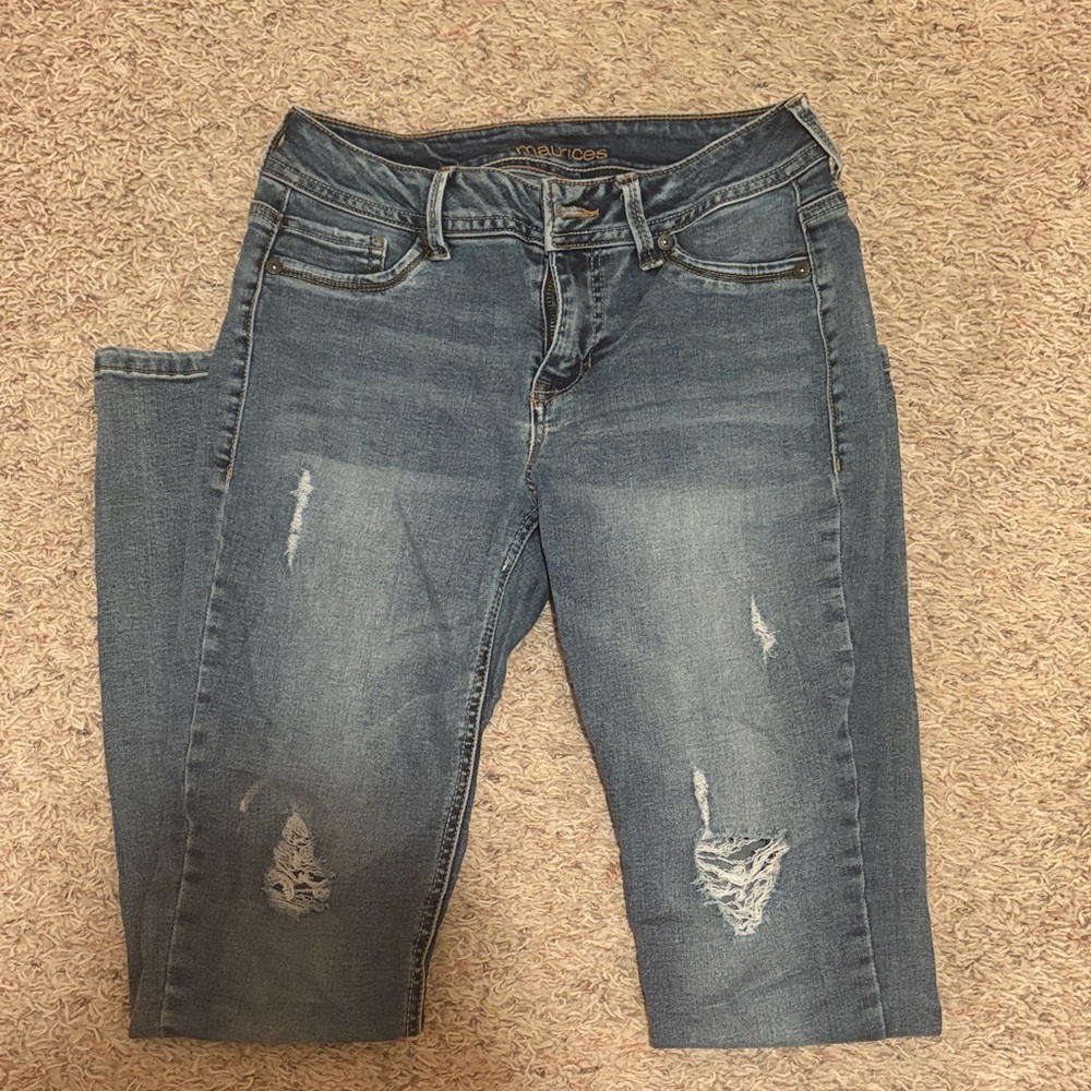 Maurices Blue Distressed Ankle Jeans